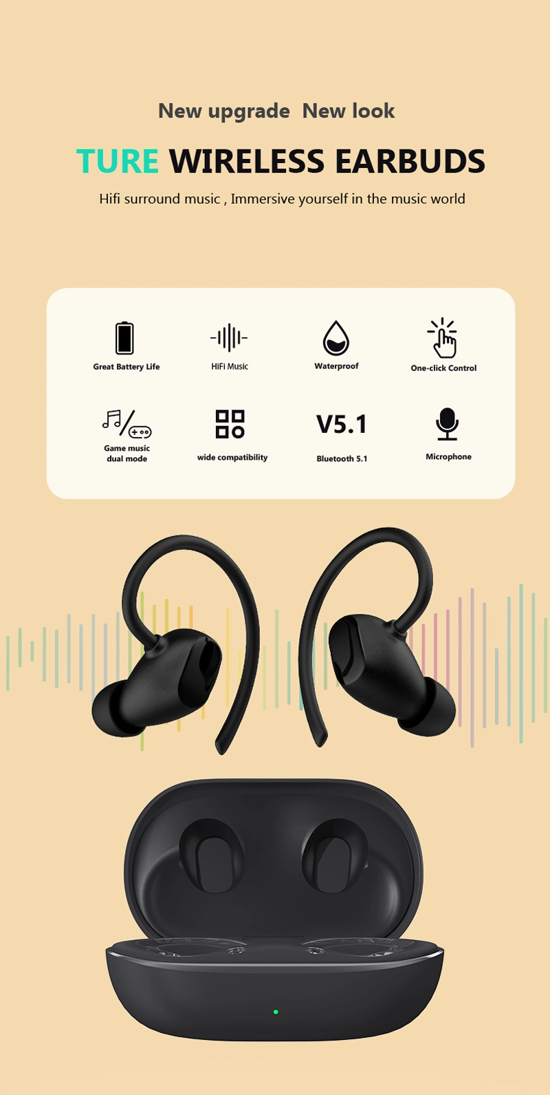 New Arrival Wireless Earbud Tws Bluetooth Earbuds with Small MOQ